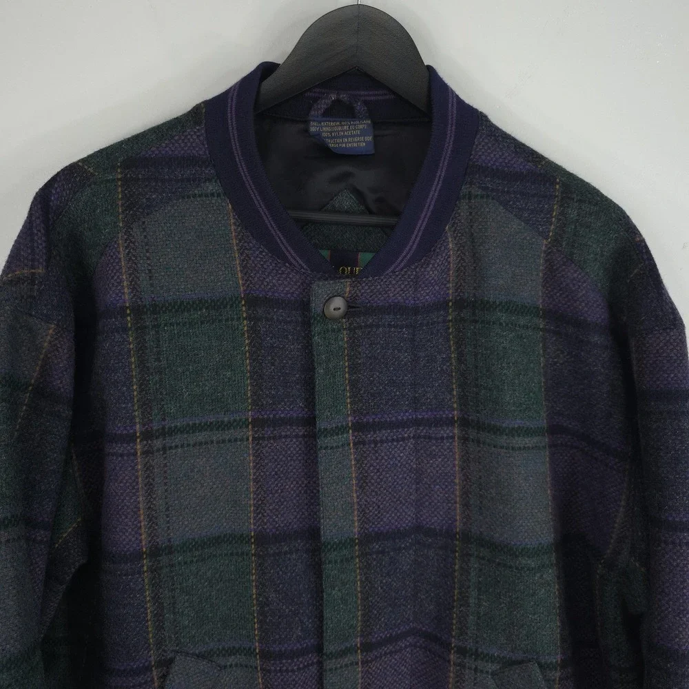 Colours By Alexander Julian Jacket Mens Medium Green Plaid Wool Bomber Lined